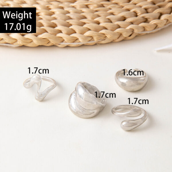Cross Border Geometric Metallic Lava Lines Four-piece Ring Set Irregular Smooth Opening Ring Suit - Image 5